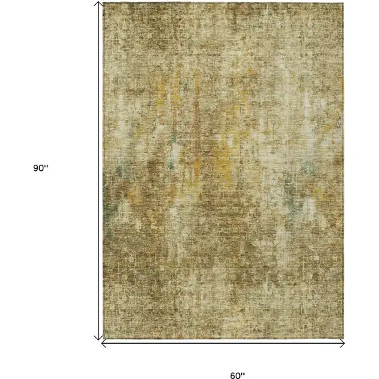 Brown Beige And Gold Abstract Washable Indoor Outdoor Area Rug Photo 3