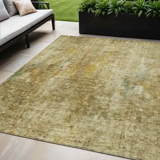 Brown Beige And Gold Abstract Washable Indoor Outdoor Area Rug Photo 1