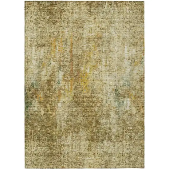 Brown Beige And Gold Abstract Washable Indoor Outdoor Area Rug Photo 2