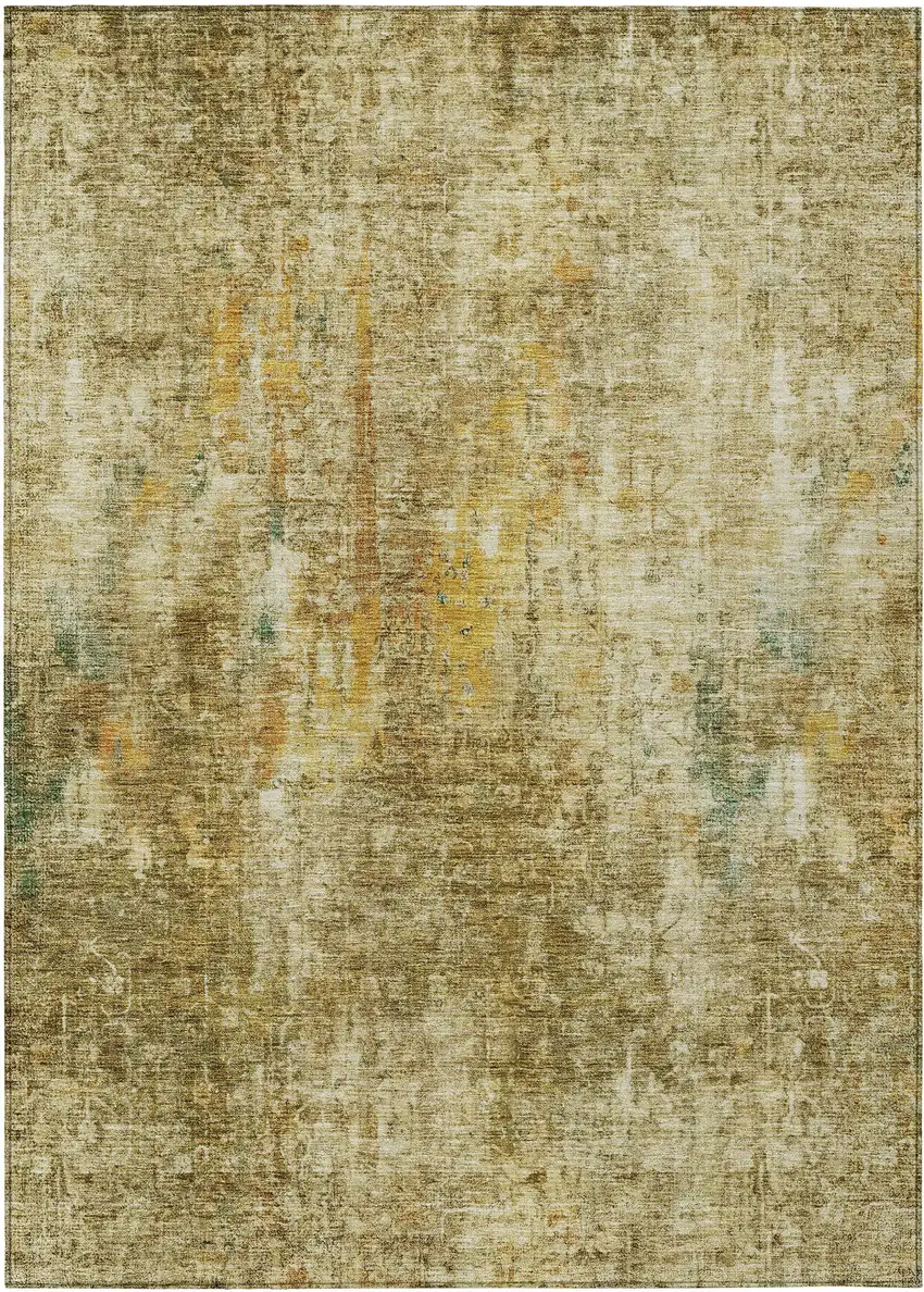 Brown Beige And Gold Abstract Washable Indoor Outdoor Area Rug Photo 2