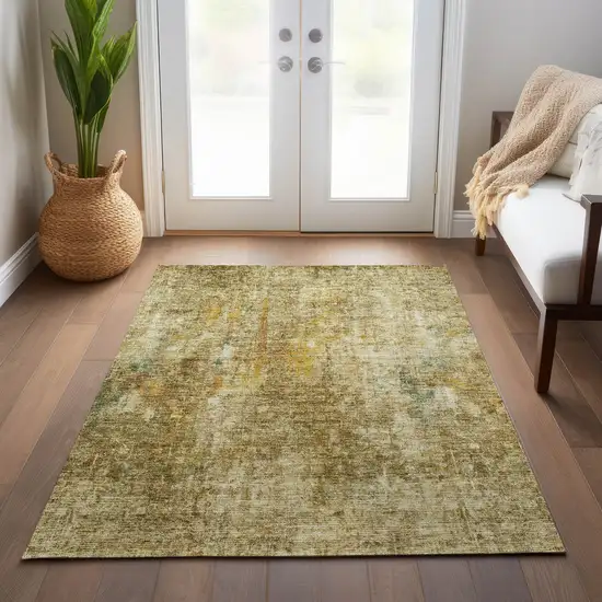 Brown Beige And Gold Abstract Washable Indoor Outdoor Area Rug Photo 9