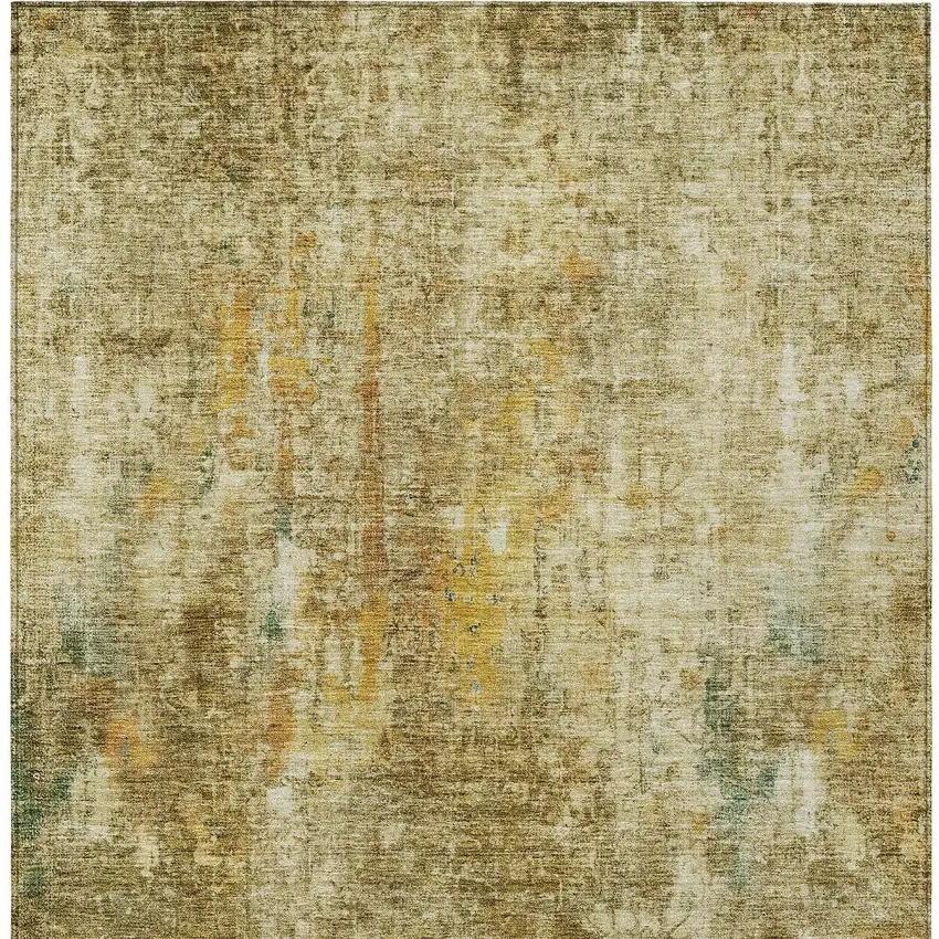 Brown Beige And Gold Abstract Washable Indoor Outdoor Area Rug Photo 5