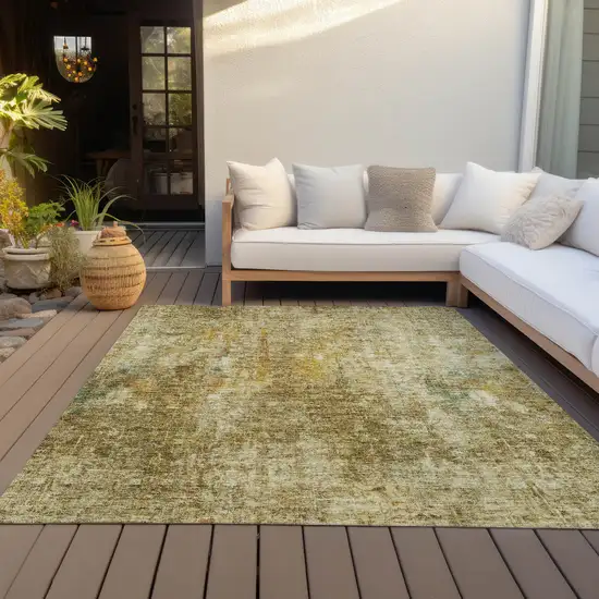 Brown Beige And Gold Abstract Washable Indoor Outdoor Area Rug Photo 7