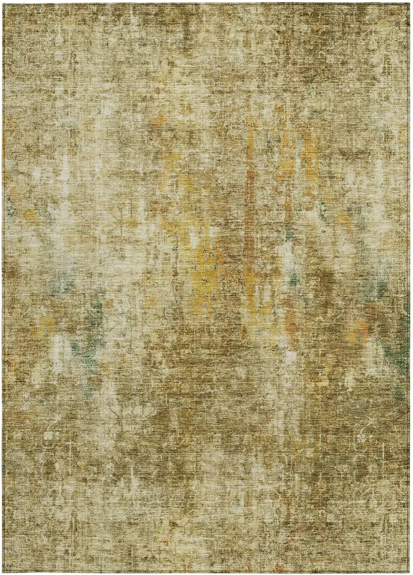 Brown Beige And Gold Abstract Washable Indoor Outdoor Area Rug Photo 6