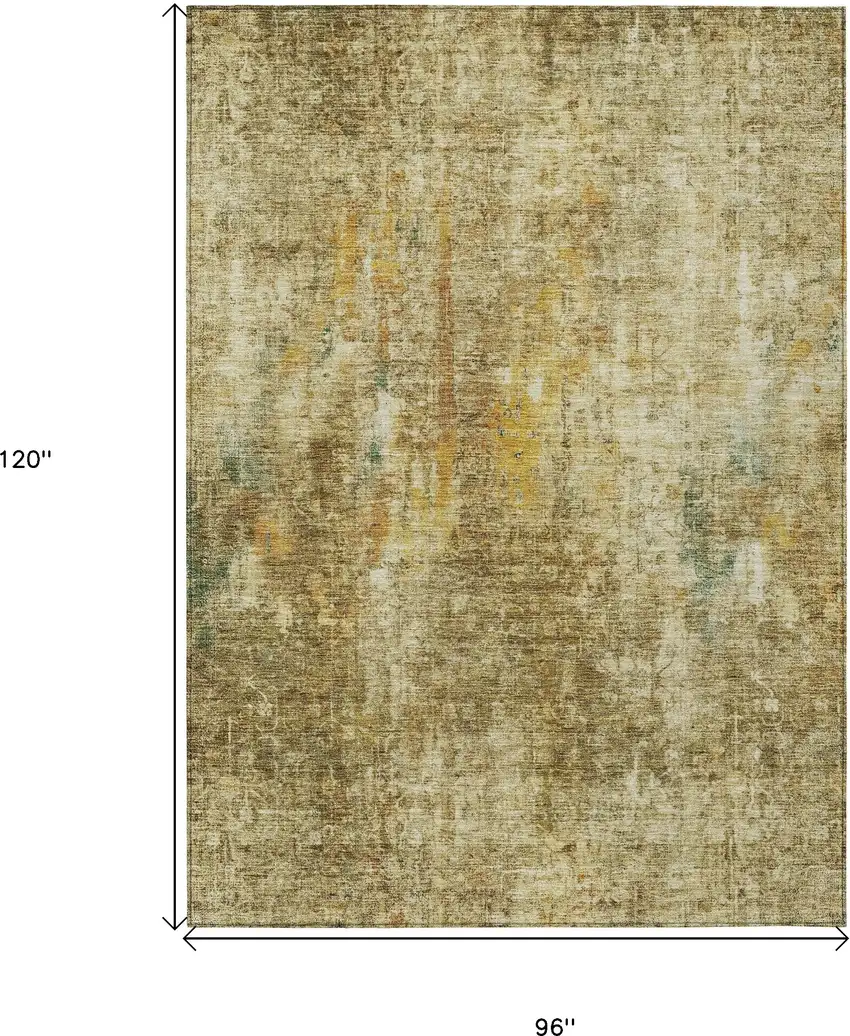 Brown Beige And Gold Abstract Washable Indoor Outdoor Area Rug Photo 3