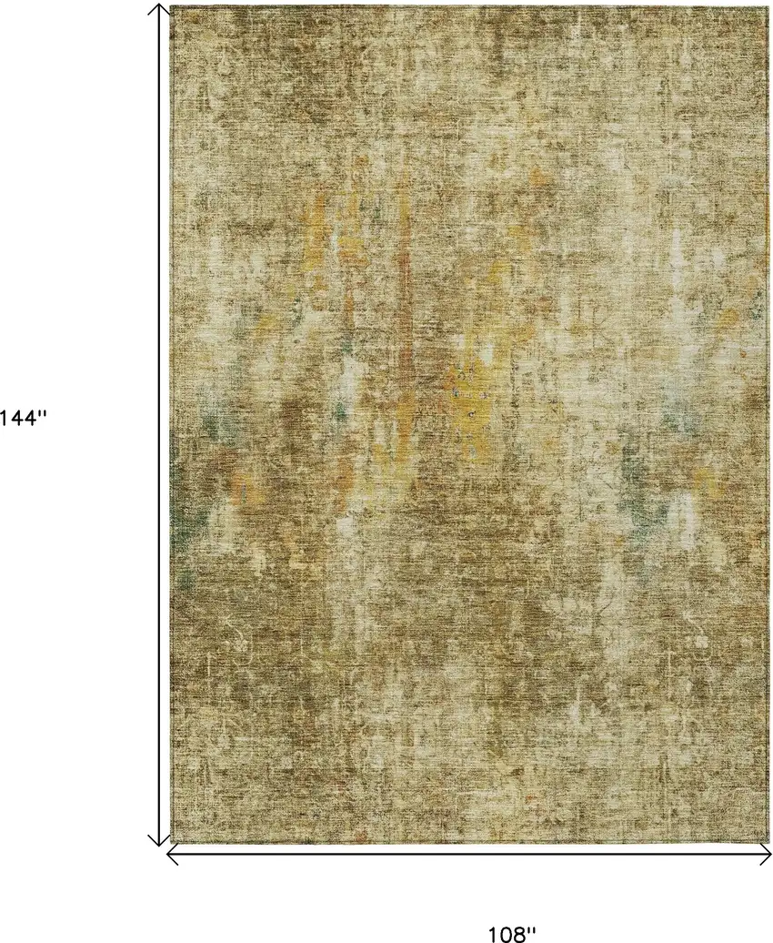 Brown Beige And Gold Abstract Washable Indoor Outdoor Area Rug Photo 3