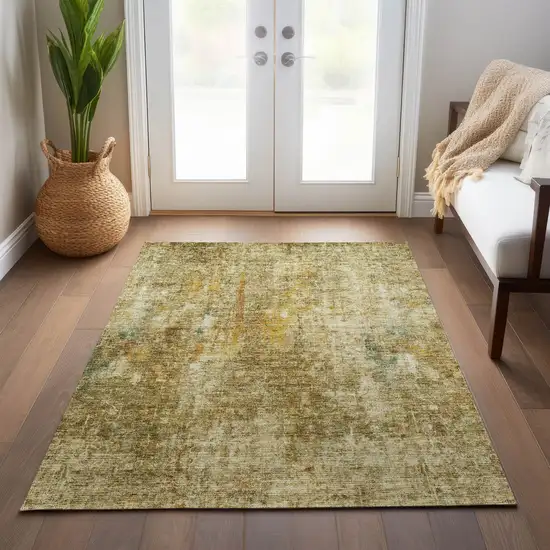 Brown Beige And Gold Abstract Washable Indoor Outdoor Area Rug Photo 9