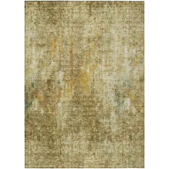 Brown Beige And Gold Abstract Washable Indoor Outdoor Area Rug Photo 2