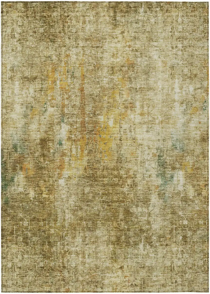 Brown Beige And Gold Abstract Washable Indoor Outdoor Area Rug Photo 2