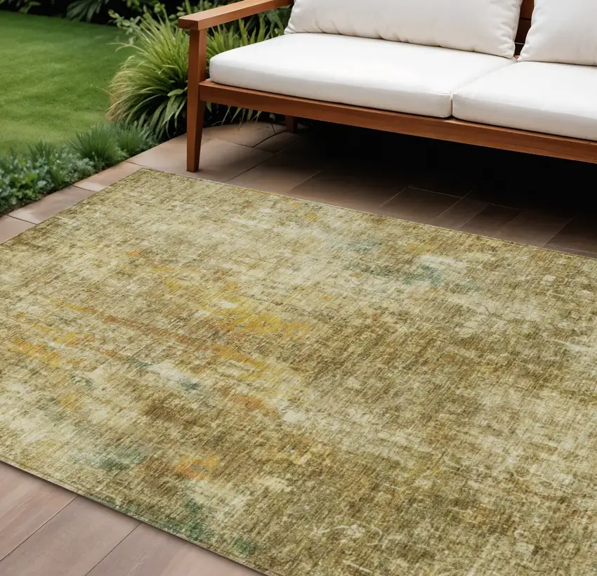 Brown Beige And Gold Abstract Washable Indoor Outdoor Area Rug Photo 1