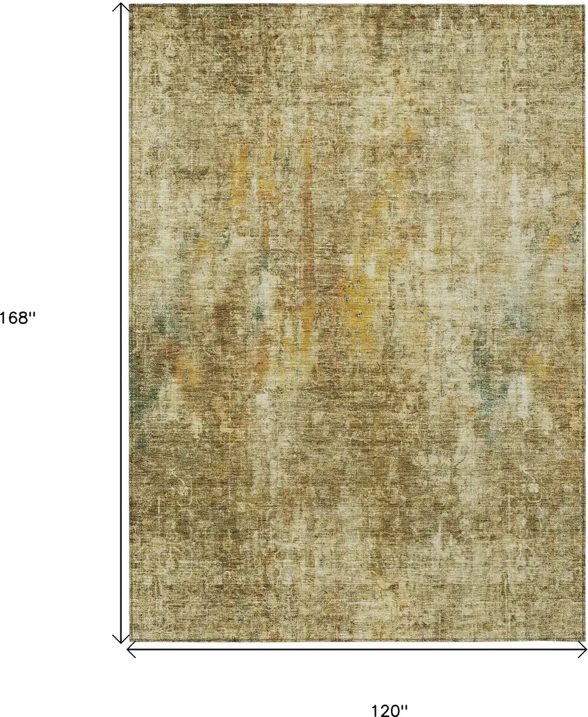 Brown Beige And Gold Abstract Washable Indoor Outdoor Area Rug Photo 3