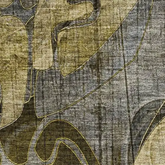 Brown Beige And Gold Floral Washable Area Rug With UV Protection Photo 3