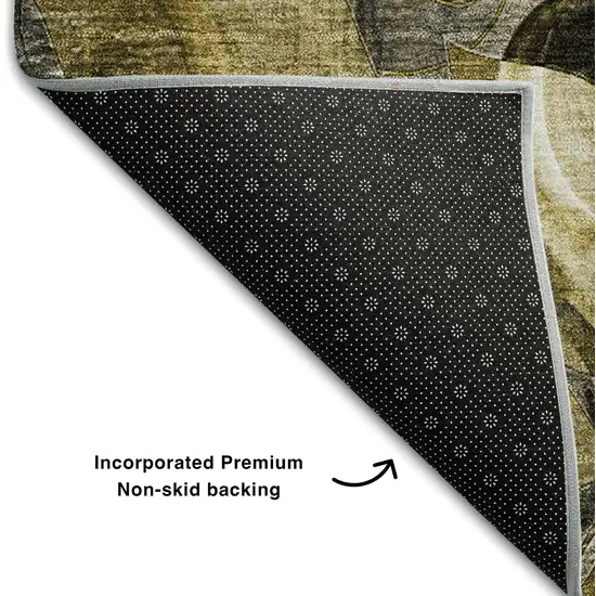 Brown Beige And Gold Floral Washable Area Rug With UV Protection Photo 7