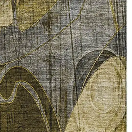 Brown Beige And Gold Floral Washable Area Rug With UV Protection Photo 3