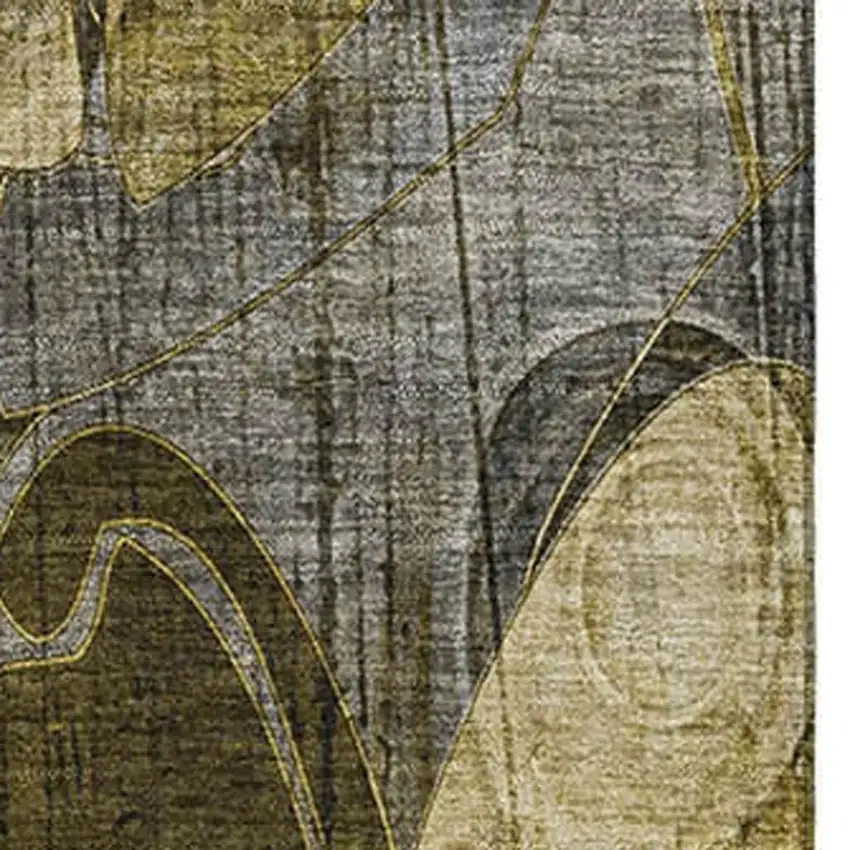 Brown Beige And Gold Floral Washable Area Rug With UV Protection Photo 3