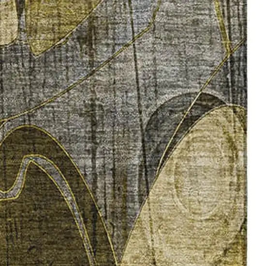 Brown Beige And Gold Floral Washable Area Rug With UV Protection Photo 3