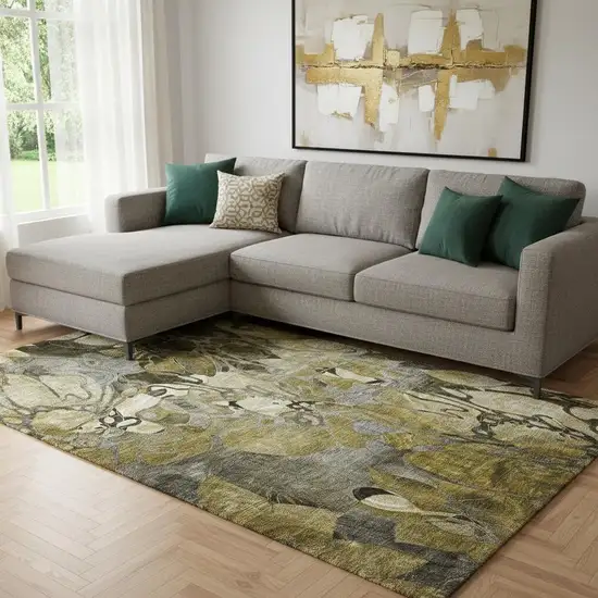 Brown Beige And Gold Floral Washable Area Rug With UV Protection Photo 1