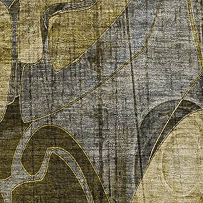 Brown Beige And Gold Floral Washable Area Rug With UV Protection Photo 3