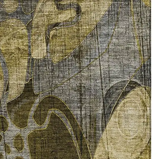 Brown Beige And Gold Floral Washable Area Rug With UV Protection Photo 3