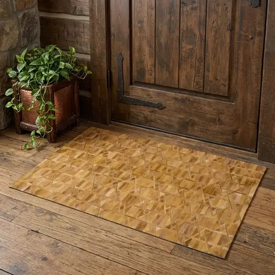 Brown Beige And Gold Geometric Washable Area Rug With UV Protection Photo 1