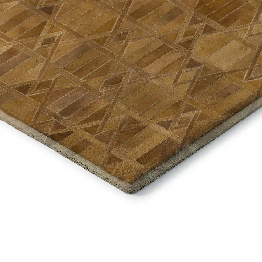 Brown Beige And Gold Geometric Washable Area Rug With UV Protection Photo 8