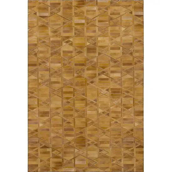 Brown Beige And Gold Geometric Washable Area Rug With UV Protection Photo 4