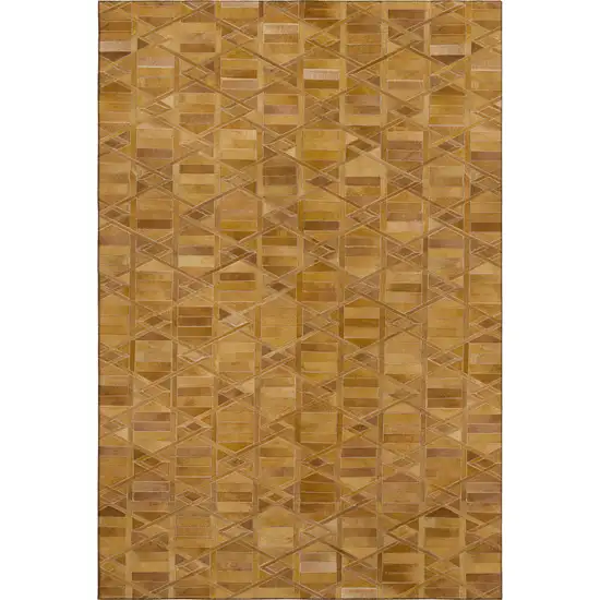 Brown Beige And Gold Geometric Washable Area Rug With UV Protection Photo 2