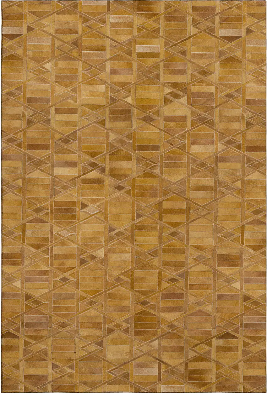 Brown Beige And Gold Geometric Washable Area Rug With UV Protection Photo 2