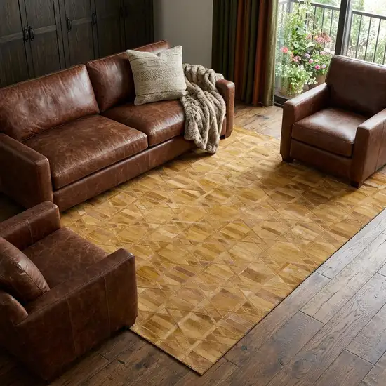 Brown Beige And Gold Geometric Washable Area Rug With UV Protection Photo 1