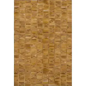 Photo of Brown Beige And Gold Geometric Washable Area Rug With UV Protection