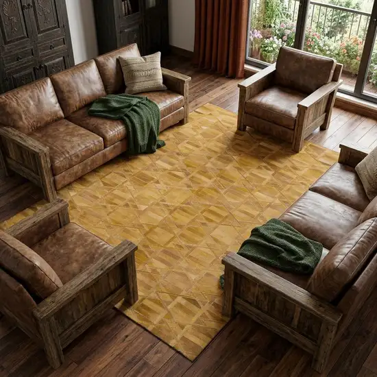 Brown Beige And Gold Geometric Washable Area Rug With UV Protection Photo 1