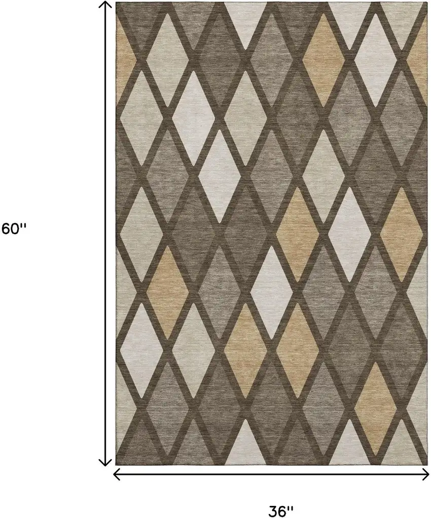 Brown Beige And Gold Geometric Washable Area Rug With UV Protection Photo 3