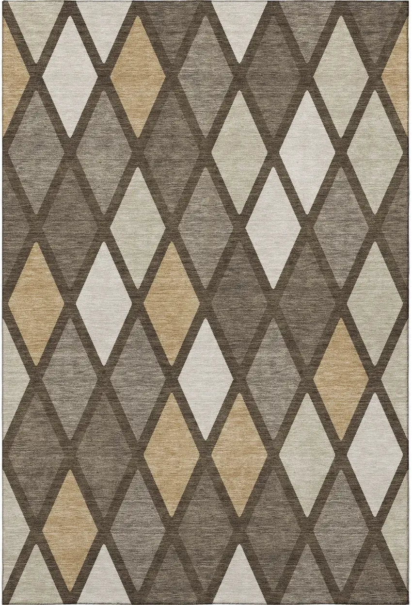 Brown Beige And Gold Geometric Washable Area Rug With UV Protection Photo 4