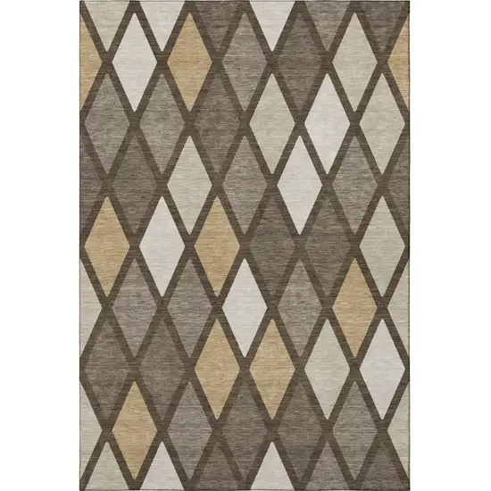 Brown Beige And Gold Geometric Washable Area Rug With UV Protection Photo 3