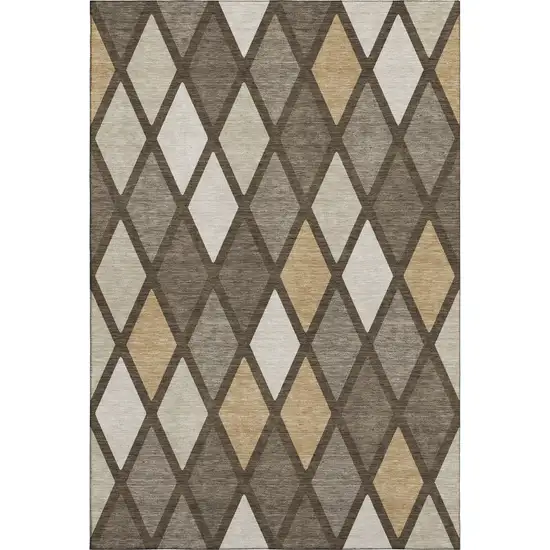 Brown Beige And Gold Geometric Washable Area Rug With UV Protection Photo 1