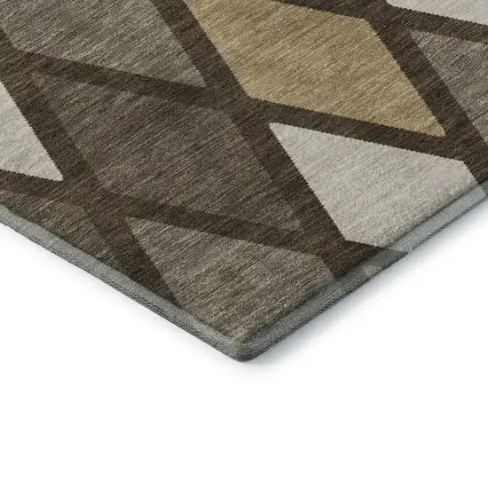 Brown Beige And Gold Geometric Washable Area Rug With UV Protection Photo 7