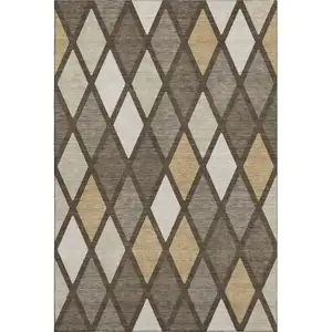 Photo of Brown Beige And Gold Geometric Washable Area Rug With UV Protection
