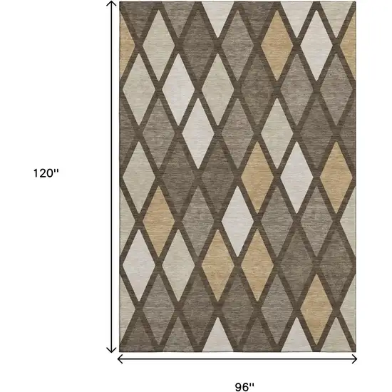 Brown Beige And Gold Geometric Washable Area Rug With UV Protection Photo 9