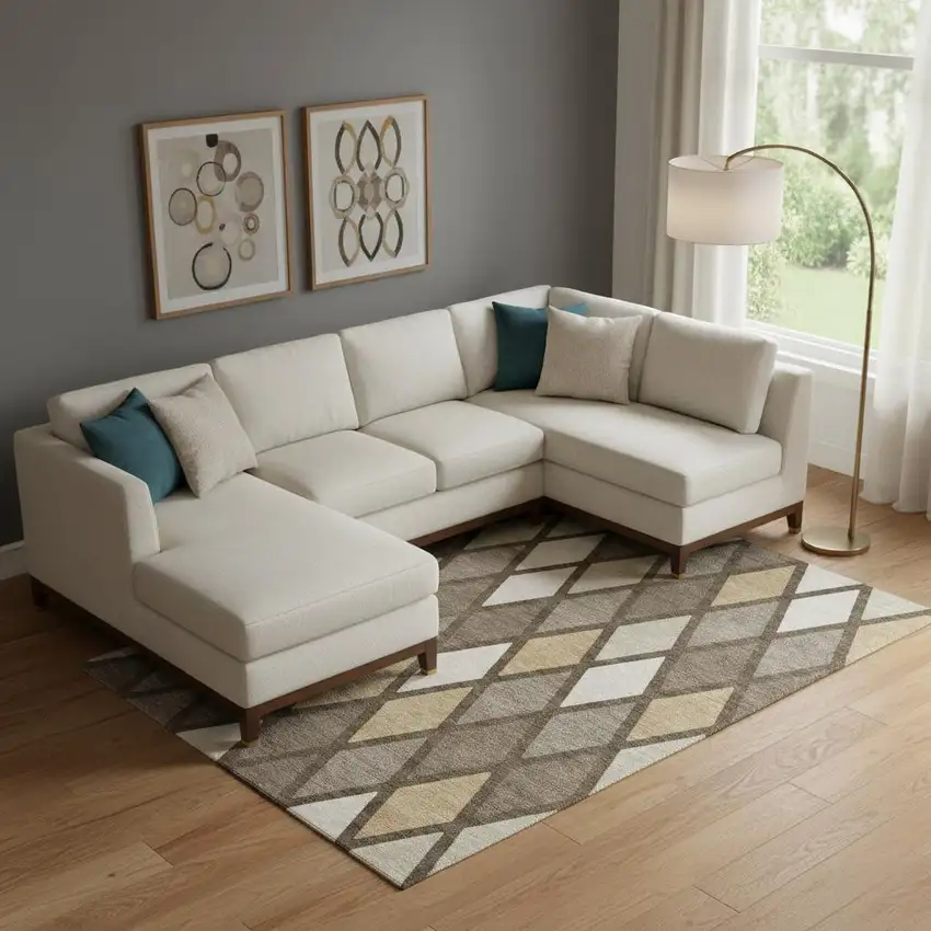 Brown Beige And Gold Geometric Washable Area Rug With UV Protection Photo 1