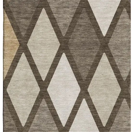 Brown Beige And Gold Geometric Washable Area Rug With UV Protection Photo 4