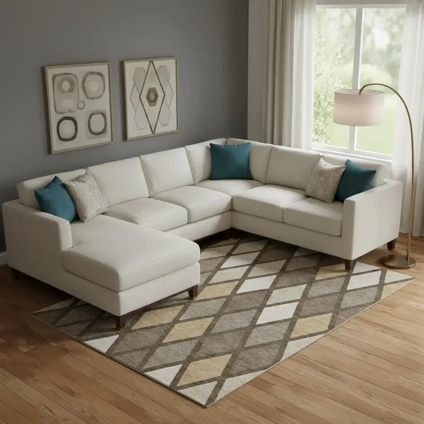 Brown Beige And Gold Geometric Washable Area Rug With UV Protection Photo 1