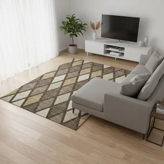 Brown Beige And Gold Geometric Washable Area Rug With UV Protection Photo 2