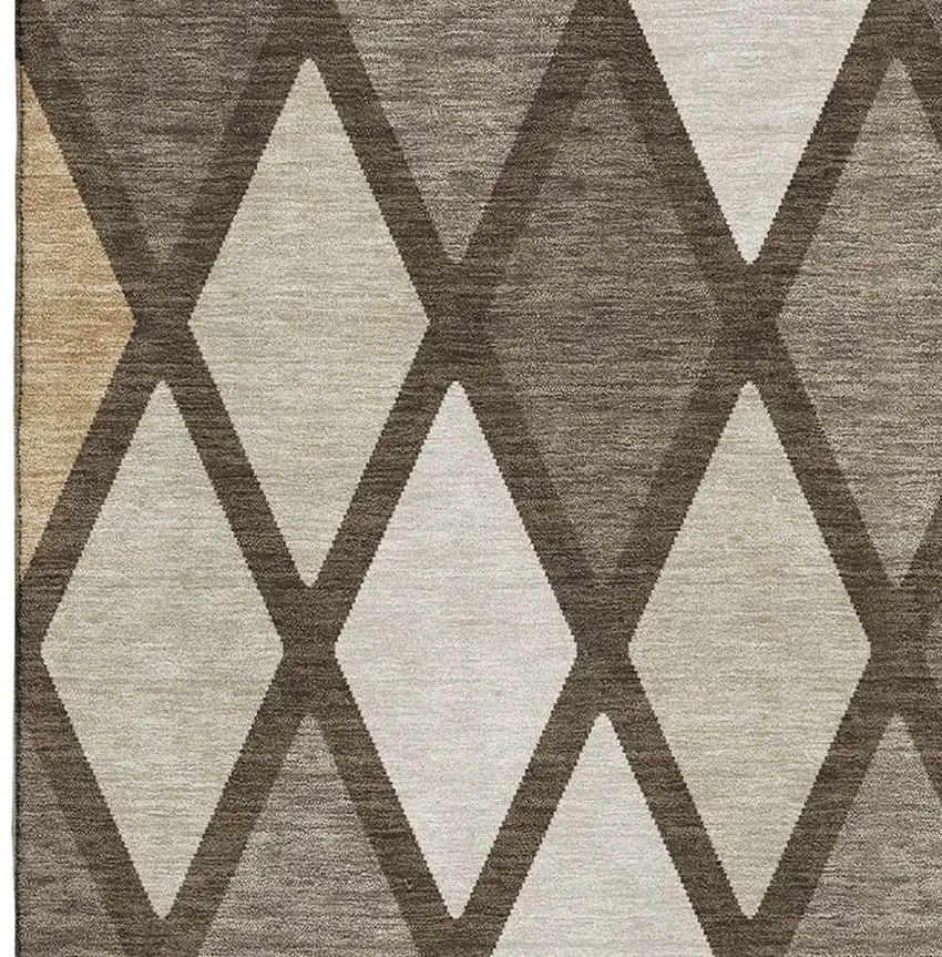 Brown Beige And Gold Geometric Washable Area Rug With UV Protection Photo 3