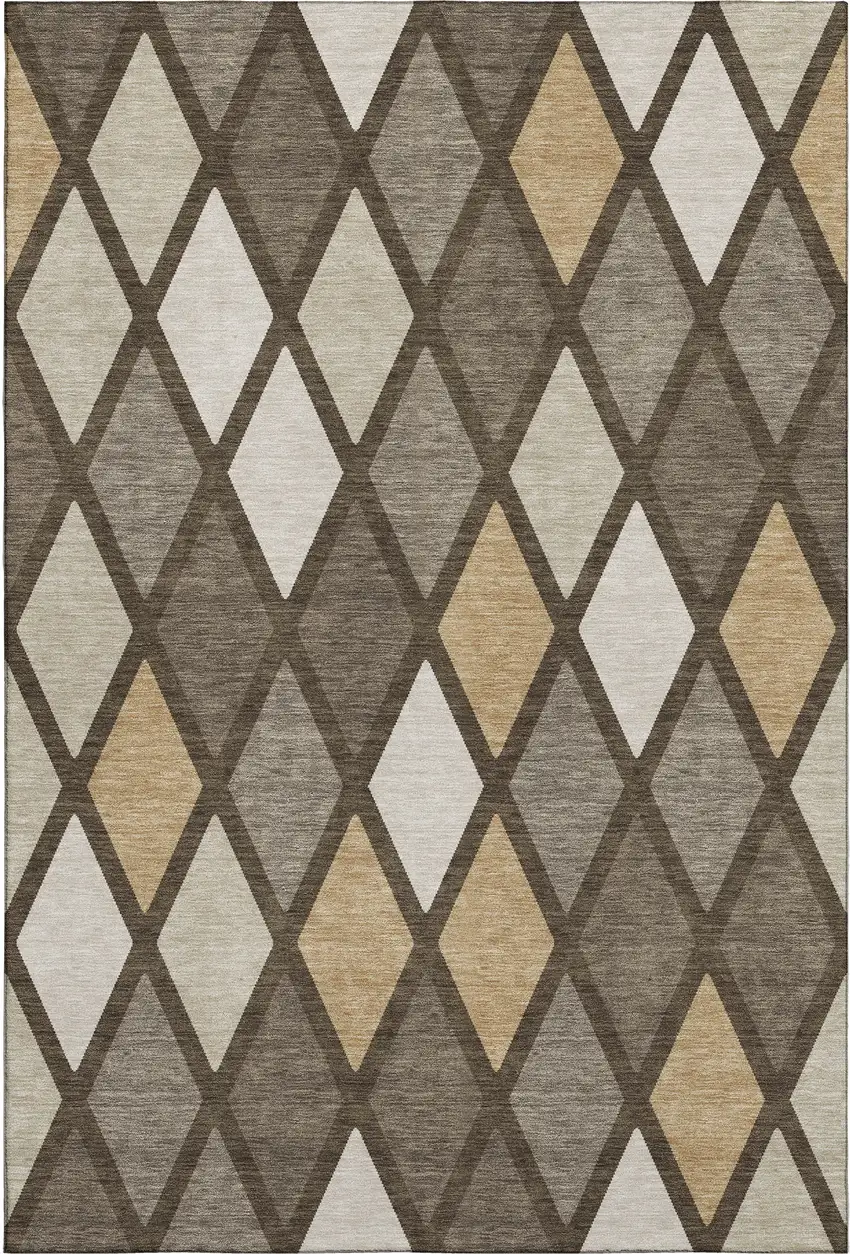 Brown Beige And Gold Geometric Washable Area Rug With UV Protection Photo 1
