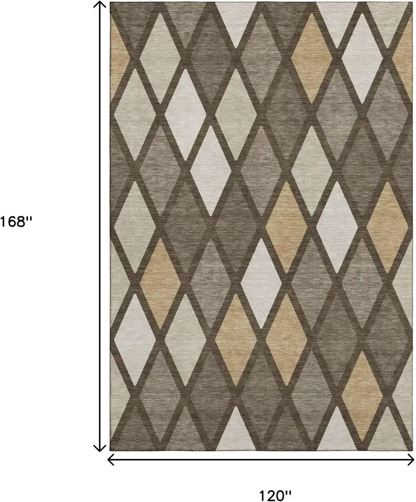Brown Beige And Gold Geometric Washable Area Rug With UV Protection Photo 9