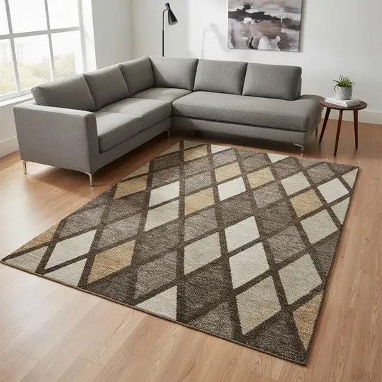 Brown Beige And Gold Geometric Washable Area Rug With UV Protection Photo 2