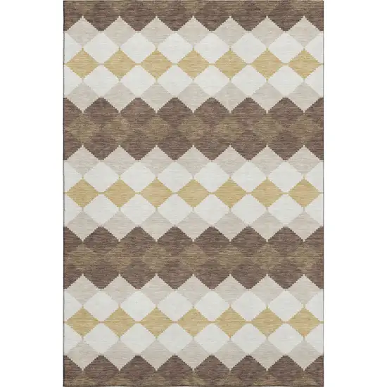 Brown Beige And Gold Geometric Washable Area Rug With UV Protection Photo 1