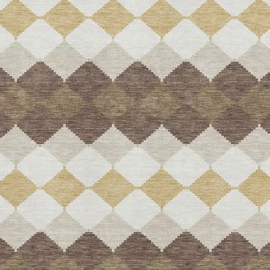 Brown Beige And Gold Geometric Washable Area Rug With UV Protection Photo 2