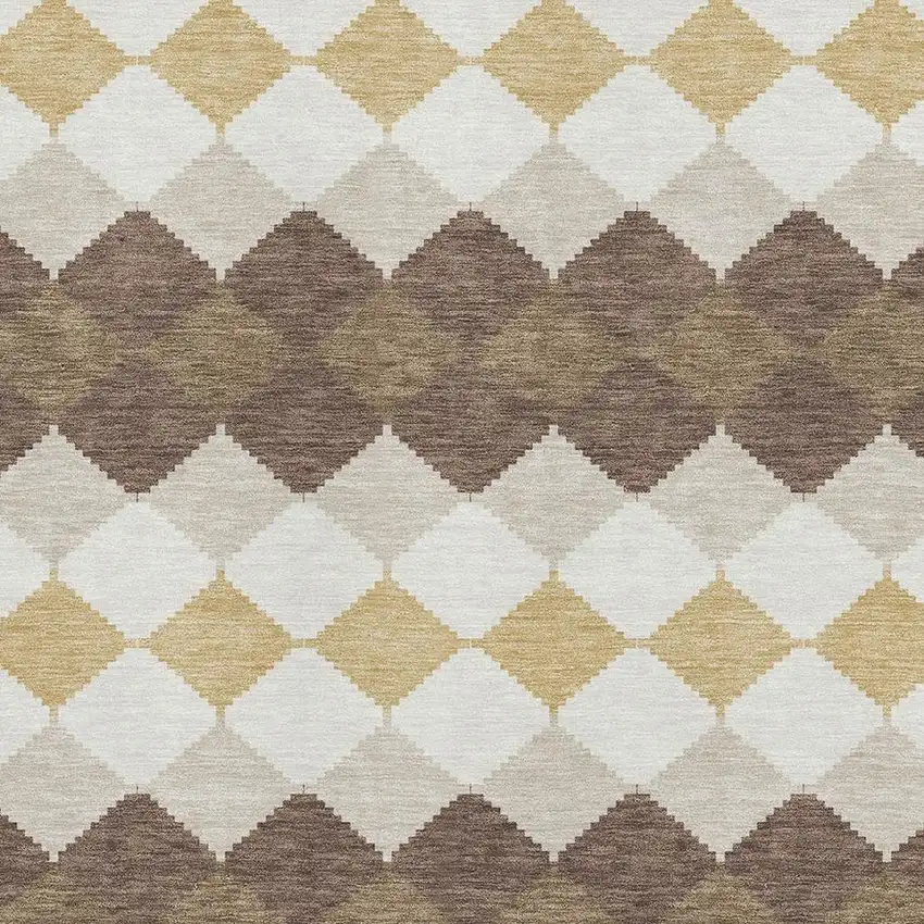 Brown Beige And Gold Geometric Washable Area Rug With UV Protection Photo 2