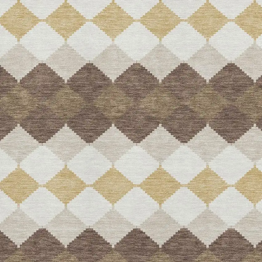 Brown Beige And Gold Geometric Washable Area Rug With UV Protection Photo 3
